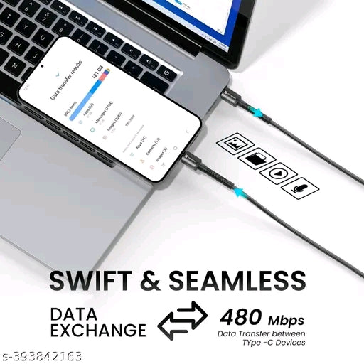 Portronics Konnect X 60W Type-C to Type-C Fast Charging Cable - 2M Nylon Braided, Durable Tangle-Free (Black)