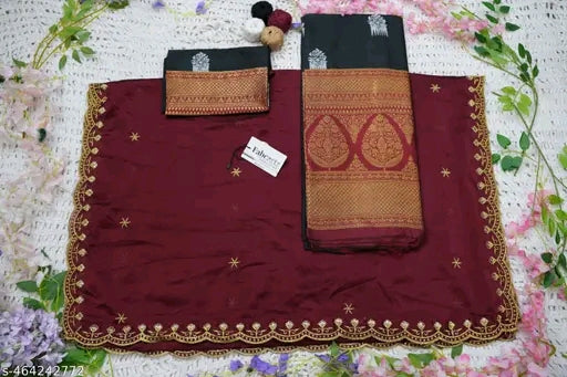South Indian Litchi Silk Half Saree with Embroidered Blouse & Rangoli Dupatta #