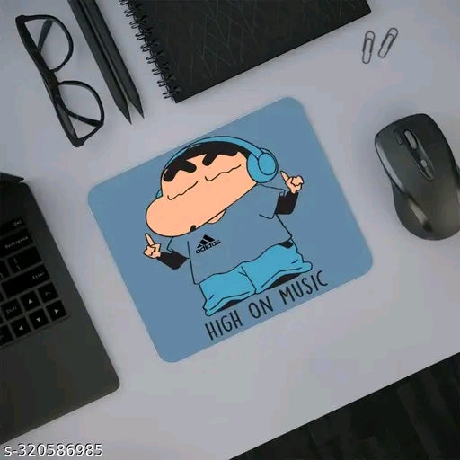 Shinchan High On Music 3mm Thick Non-Slip Rubber Mouse Pad for Computer & Gaming - 9"x7.5"