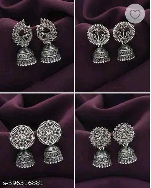 Trendy Oxidised Silver Jhumkhas Earrings & Studs