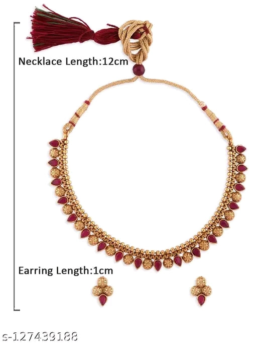 Elegant South Indian Bridal Jewelry Set - Gold Plated Choker Necklace with Earrings, Adjustable Maangalyam Set for Women & Girls