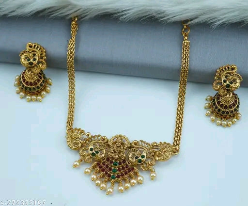 Elegant Gold-Plated DC Necklace Set – Pearl Choker & Earrings