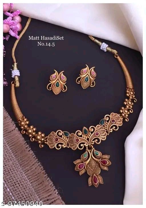Elegant Gold-Plated Fashion Jewelry Set for Women & Girls – Adjustable Necklace & Earrings with Artificial Stones