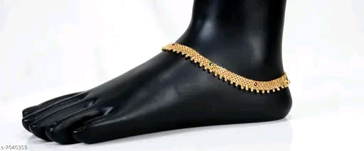 Elegant Gold-Plated Traditional Indian Anklet with Colorful Stones for Women & Girls
