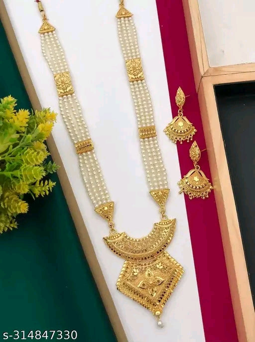 Treekon Moti Pearl Necklace Set – Elegant White & Gold-Plated Jewelry for Every Occasion