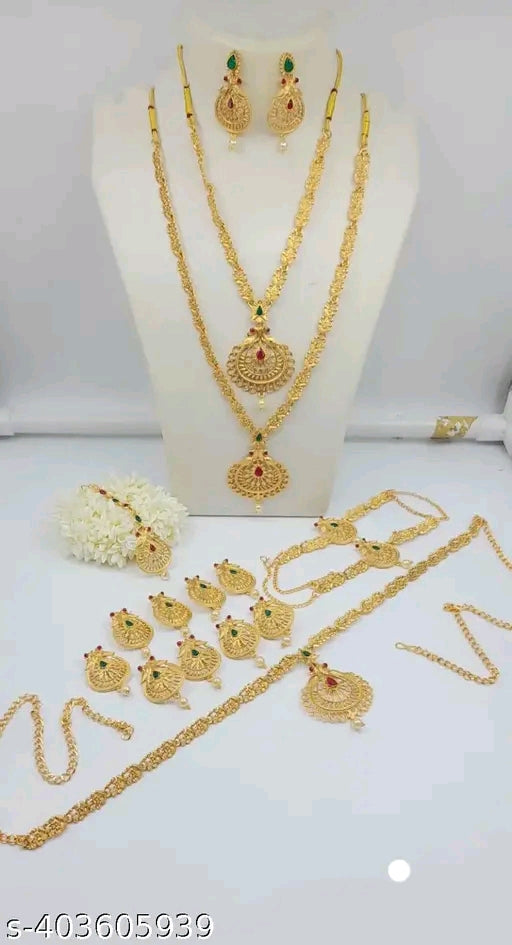 Elite Fusion Gold-Plated Bridal Jewellery Set with Pearl Accents