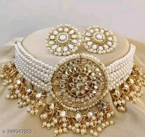 Elegant 6-Line Pearl Jalar Choker Set – Gold-Plated Royalty