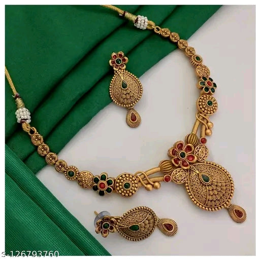 ✨ Radiant Gold-Plated Jewellery Set with Adjustable Necklace & Earrings