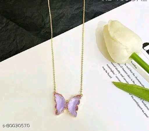 M Trusted Charming Rose Purple Gold Crystal Butterfly Necklace For Women And GirlsM Trusted Charming Rose Purple Gold Crystal Butterfly Necklace for Women and Girls
