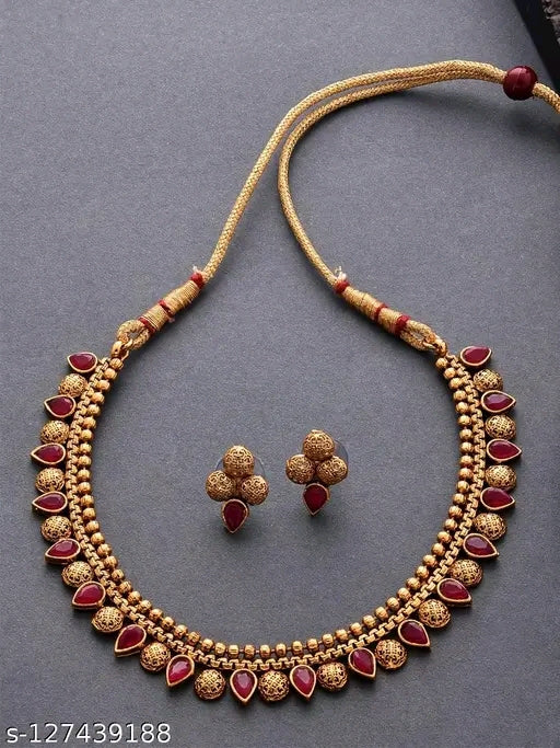 Elegant South Indian Bridal Jewelry Set - Gold Plated Choker Necklace with Earrings, Adjustable Maangalyam Set for Women & Girls