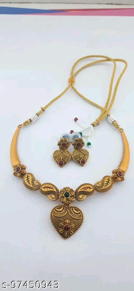 Elegant Brass-Plated Necklace & Earring Set – Perfect for Women & Girls"