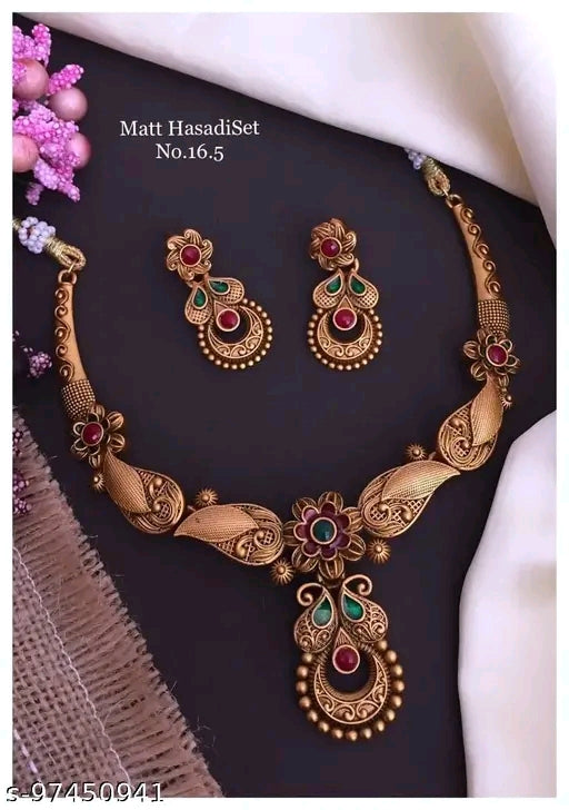 Elegant Gold-Plated Fashion Jewelry Set for Women &Girls - Necklace & Earrings