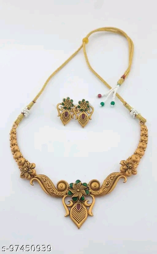 ✨ Elegant Brass-Plated Necklace & Earrings Set for Women & Girls