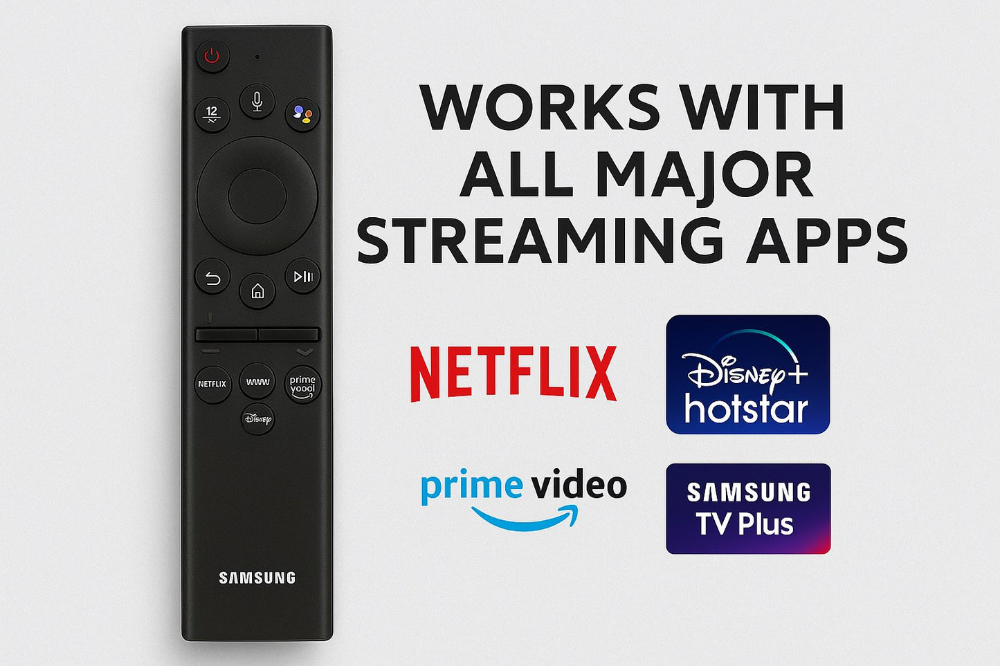 Samsung Smart TV remote compatibility with Netflix, Hotstar, Prime Video, and Samsung TV Plus
