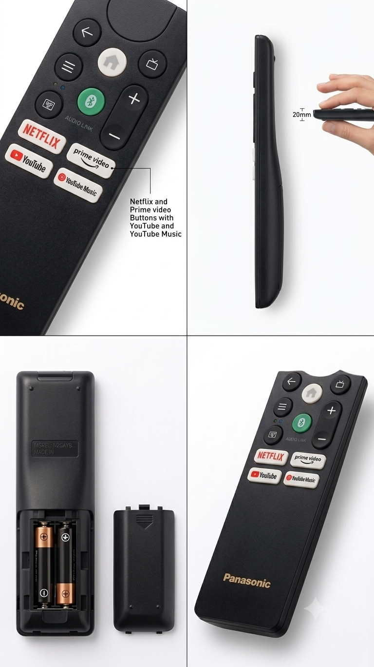 Orginal Panasonic Smart Android TV Replacement Bluetooth Voice Remote Control with Audio Link & OTT Hotkeys (Netflix, Prime Video, YouTube, YouTube Music)