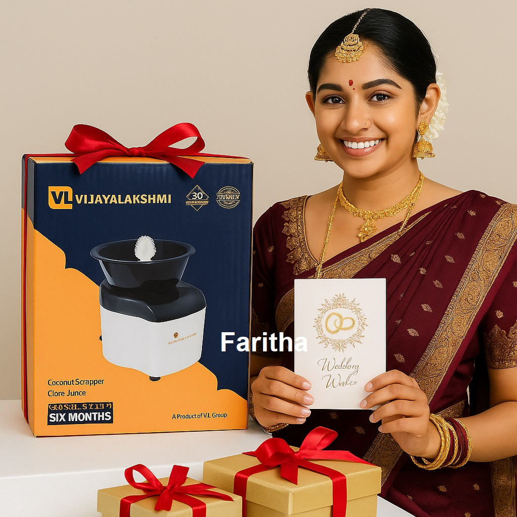 Elegant & Powerful Vijayalakshmi Electric Coconut Scraper & Citrus Juicer – Cute, Compact, Tabletop 2-in-1 Motorized Kitchen Appliance – Ideal for Bridal Trousseau or Wedding Gift#