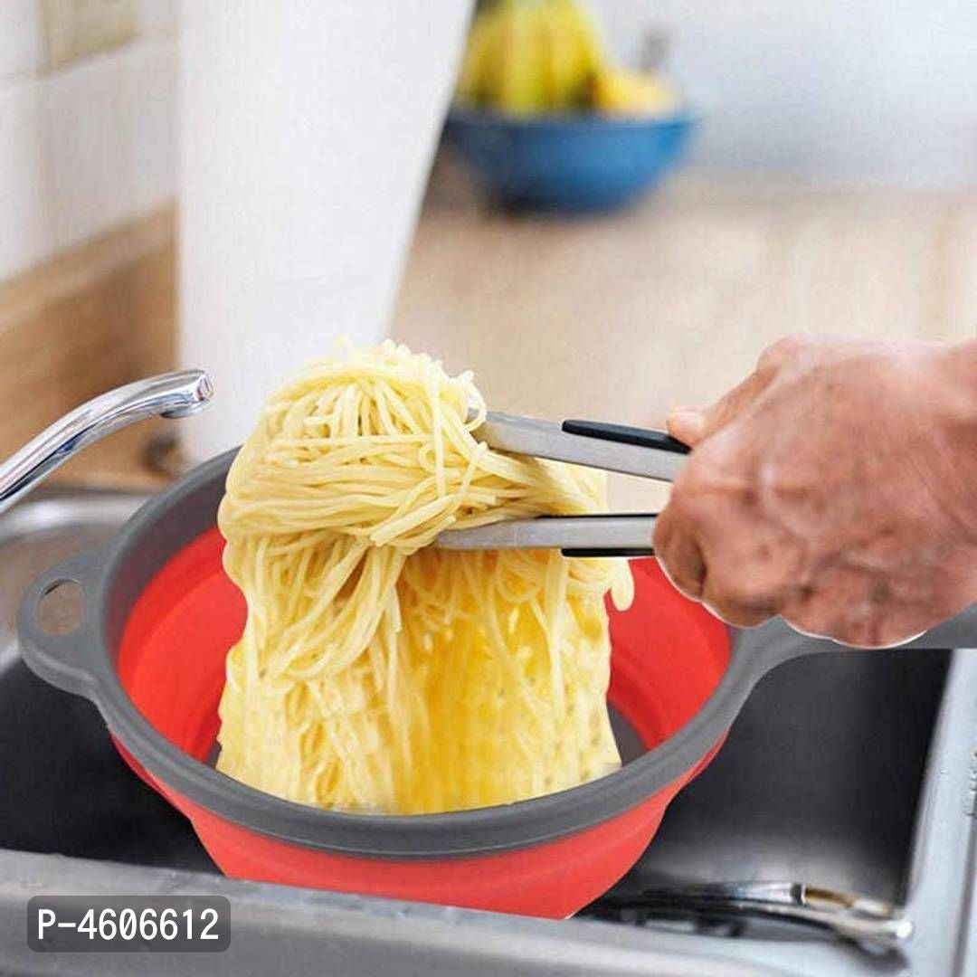 Long Handle Round Drain Fruit Baskets Foldable Silicone Colander Fruit Vegetable Washing Basket Bowl - Faritha