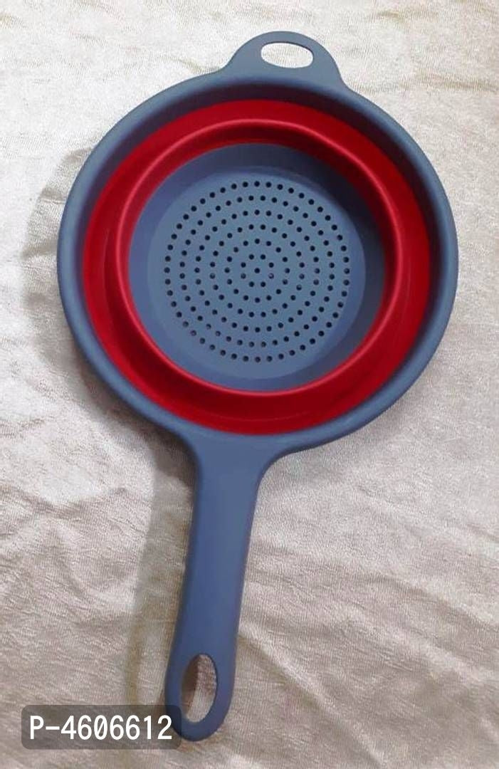Long Handle Round Drain Fruit Baskets Foldable Silicone Colander Fruit Vegetable Washing Basket Bowl - Faritha