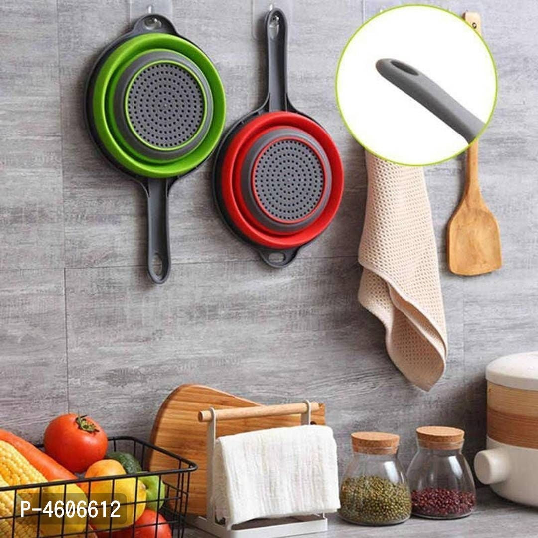 Long Handle Round Drain Fruit Baskets Foldable Silicone Colander Fruit Vegetable Washing Basket Bowl - Faritha