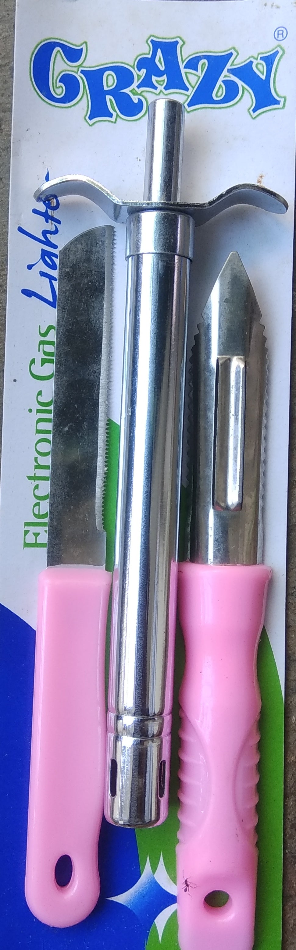 3 PCs Stainless Steel Lighter for Gas Stove, Knife, Vegetable Sleever - Faritha