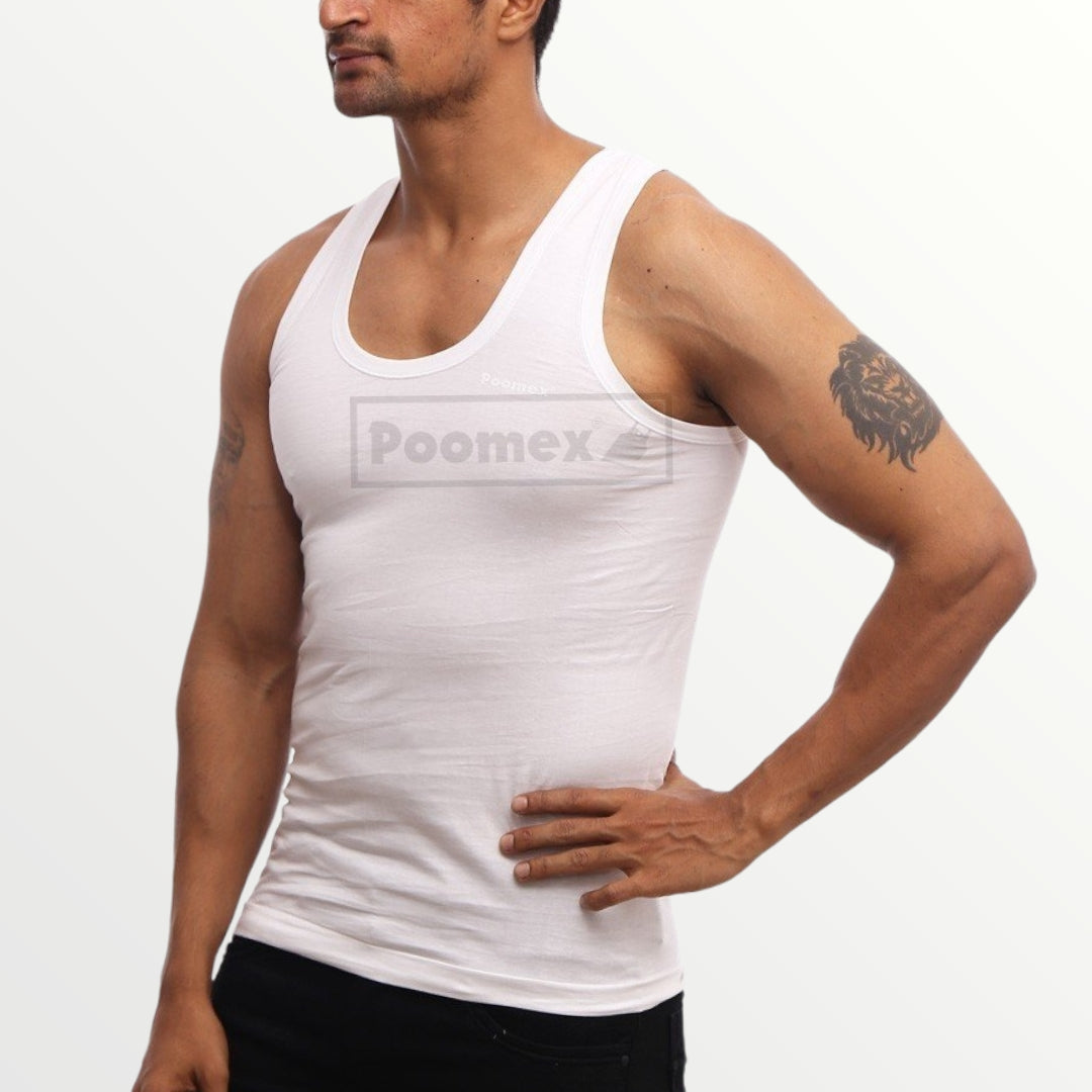 Poomex Gents White Premium Luxury Fine Vest (Half Sleeve & Sleeveless) - Faritha