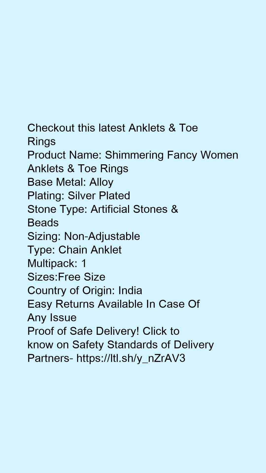 Shimmering Fancy Women Anklets & Toe Rings - Faritha