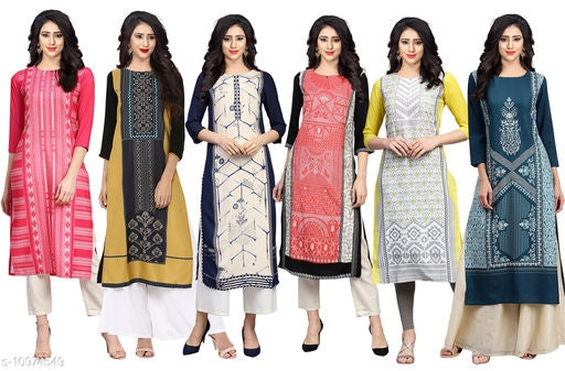 Navlik 4 Women's Crepe Straight Kurta (Pack of 6)* - Faritha