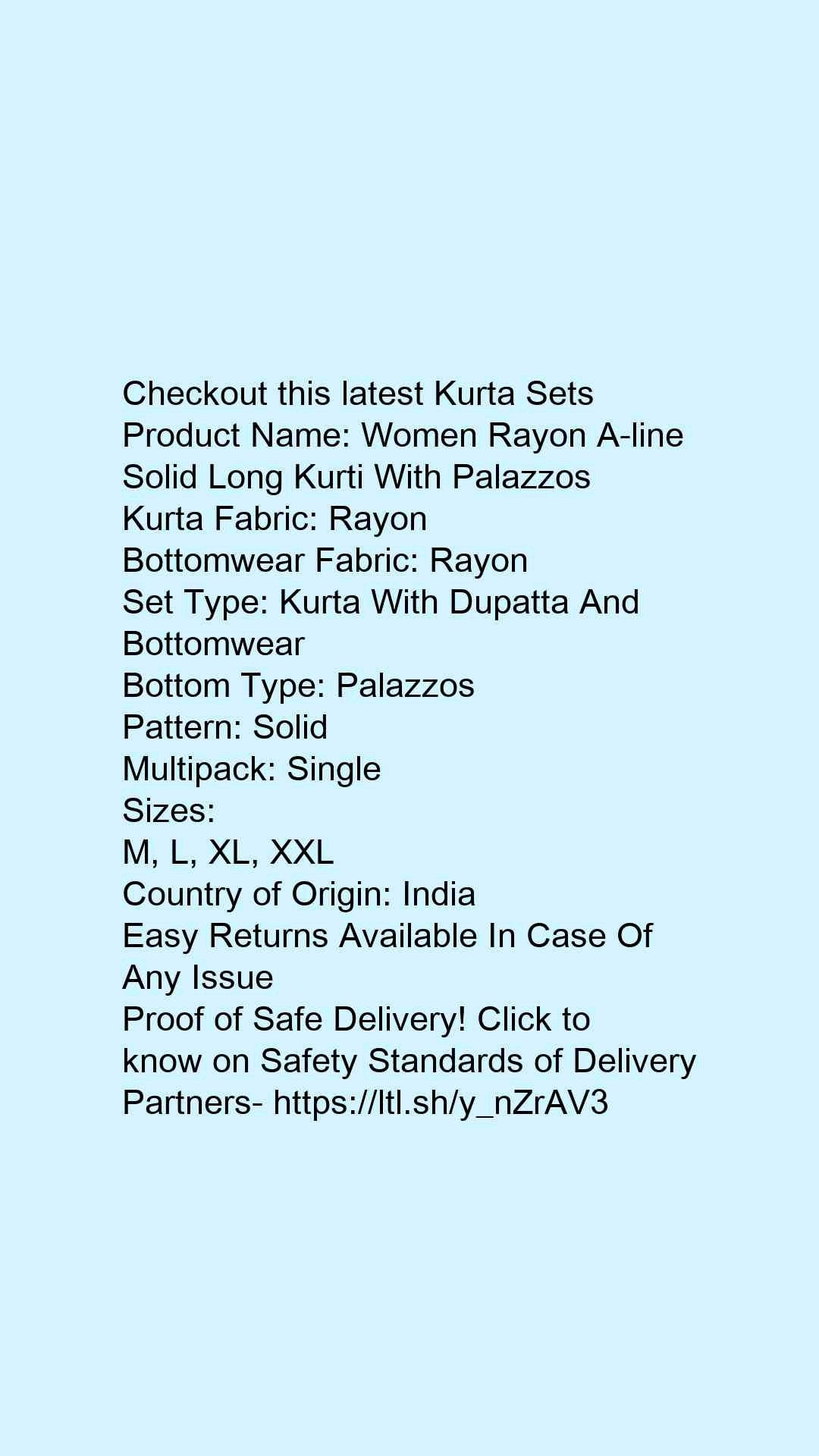 Women Rayon A-line Solid Long Kurti With Palazzos - Faritha