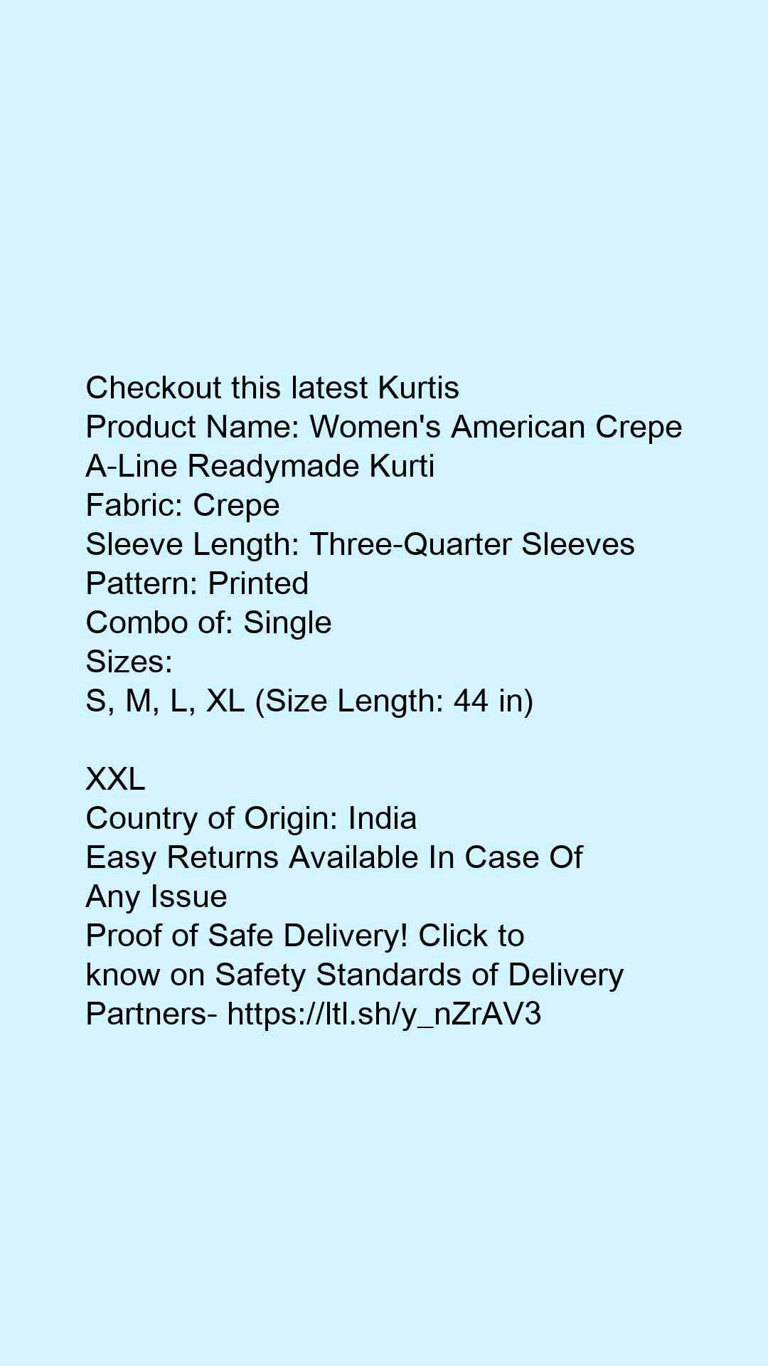 Women's American Crepe A-Line Readymade Kurti - Faritha