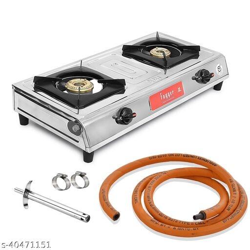 Mini Gold 2 Brass Burner Gas Stove With Hose Pipe & Nova Lighter - Faritha