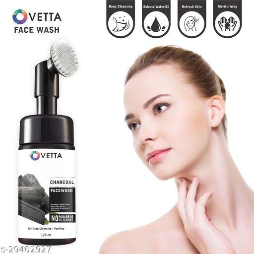 Charcoal foaming face wash with silicone brush for deep cleansing face wash 175 ml {pack of 1} - Faritha