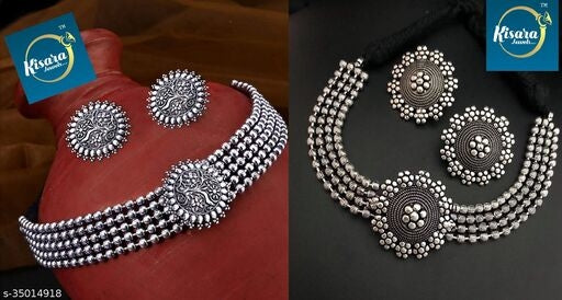 KISARA OXIDISED PARTY WEAR CHOKER COMBO SET.* - Faritha