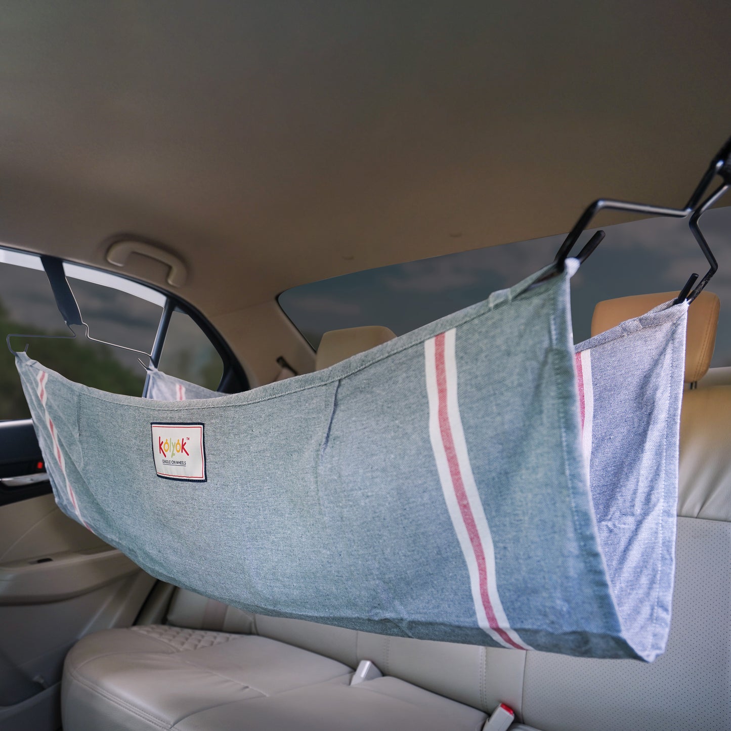 Kolyok Car Nap for Baby in car | Car Bed for Kids | Car Cradle for Baby | Portable Car Cradle Hammock | Car Travel Jula | Hangers and Carry Bag Baby onboard Sticker