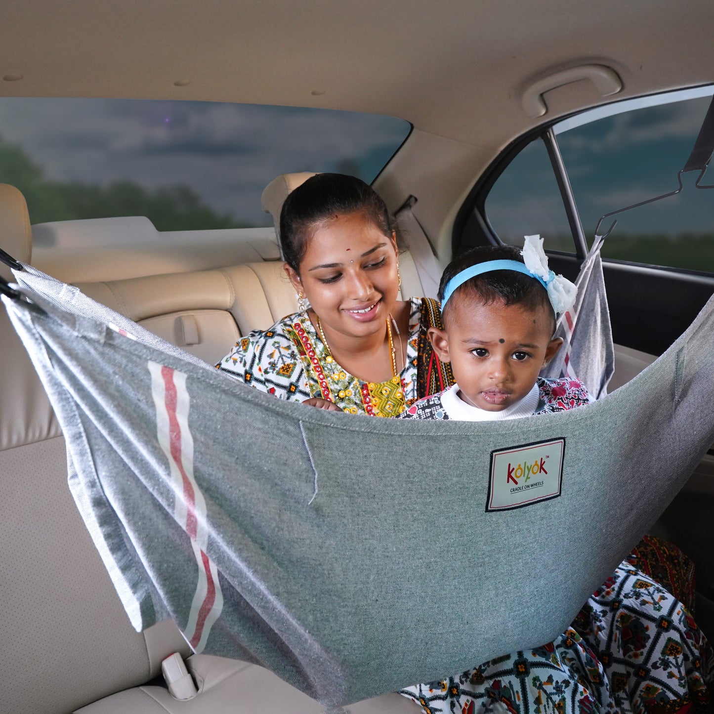 Kolyok Car Nap for Baby in car | Car Bed for Kids | Car Cradle for Baby | Portable Car Cradle Hammock | Car Travel Jula | Hangers and Carry Bag Baby onboard Sticker