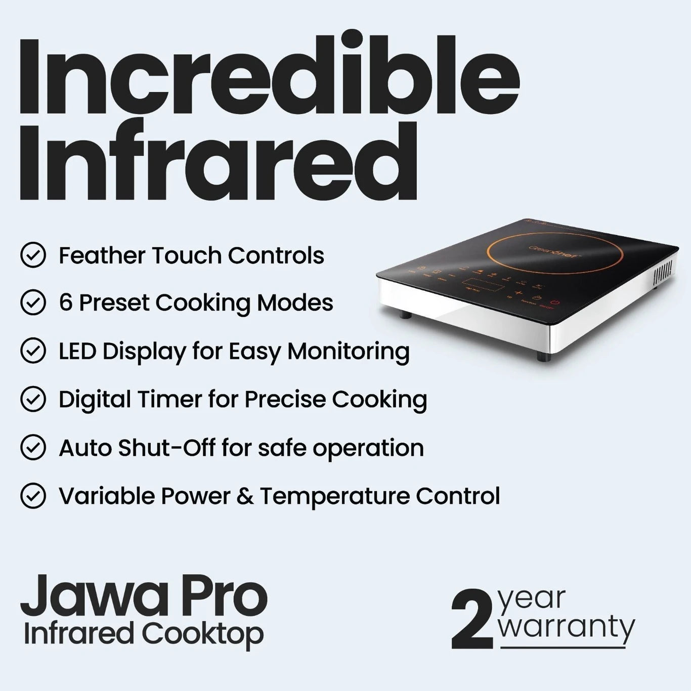 Greenchef 2200W Infrared Cooktop Touch Control LED | All Utensils Compatible
