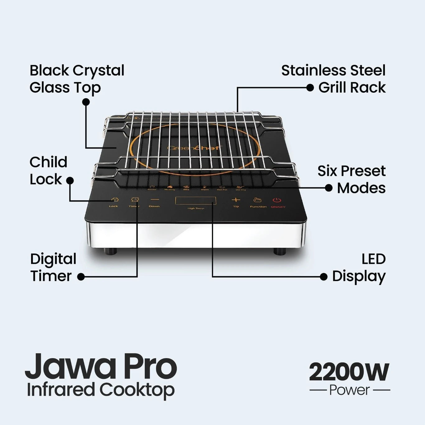 Greenchef 2200W Infrared Cooktop Touch Control LED | All Utensils Compatible