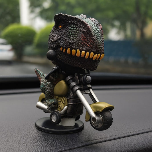360° Rotating T-Rex on Bike – Funny Dinosaur Bobblehead for Car Dashboard