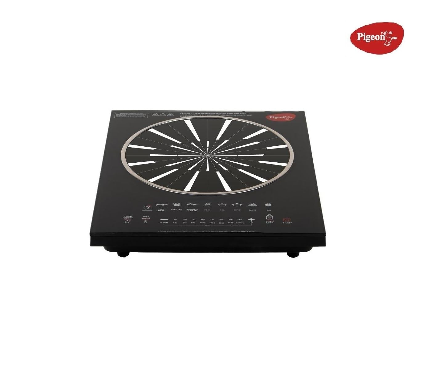 Pigeon Rapido Anti-Skid Induction Cooktop – 2100W High Power | 8 Preset Menus | Feather Touch Control | Energy Saving Cooker