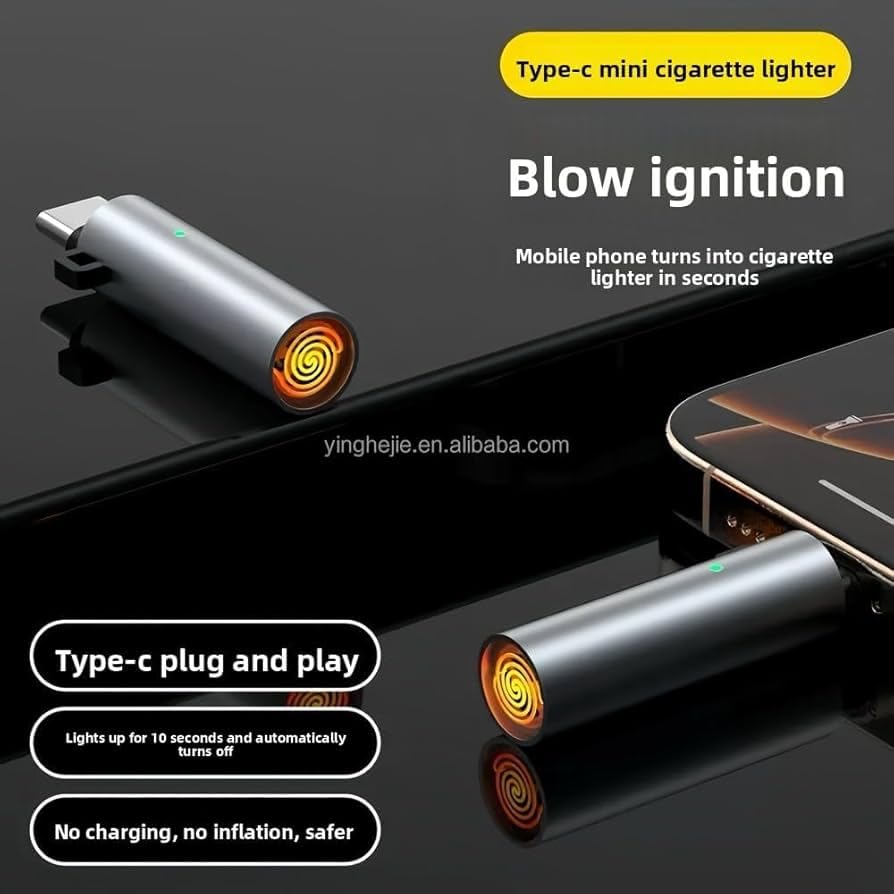 USB Type-C Flameless Electric Lighter Windproof Rechargeable OTG Lighter #