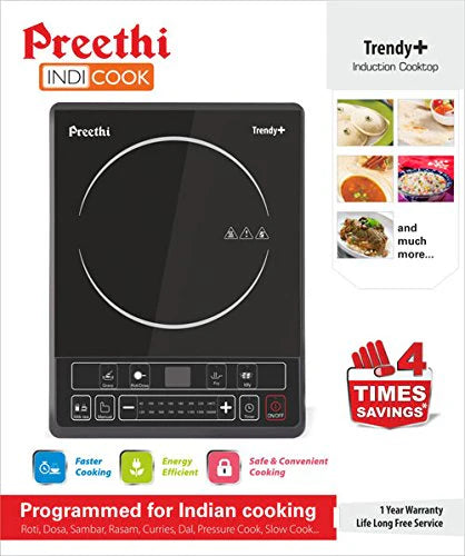 Preethi Trendy+ Induction Cooktop – Programmable Indian Cooking | Energy Efficient | Fast Cooking | 1-Year Warranty