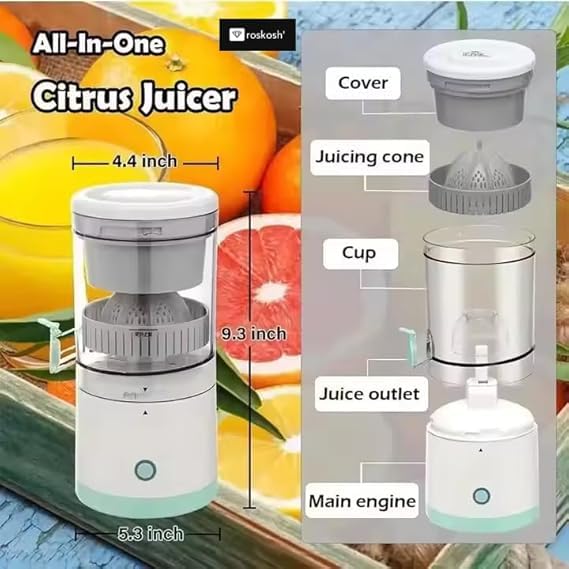 PRAVRUSHTI Portable Electric Citrus Juicer Rechargeable Mini Fruit Juicer #