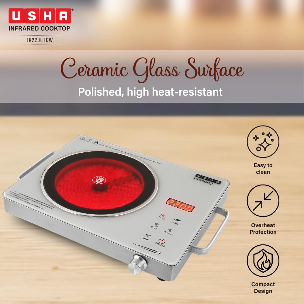 USHA IR2200TCW 2200W Infrared Induction Cooktop Grill Touch Control #