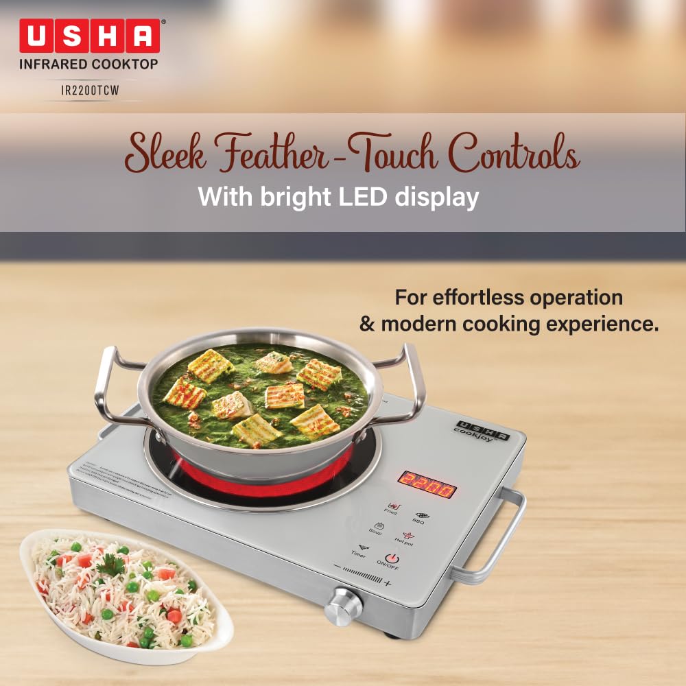 USHA IR2200TCW 2200W Infrared Induction Cooktop Grill Touch Control #