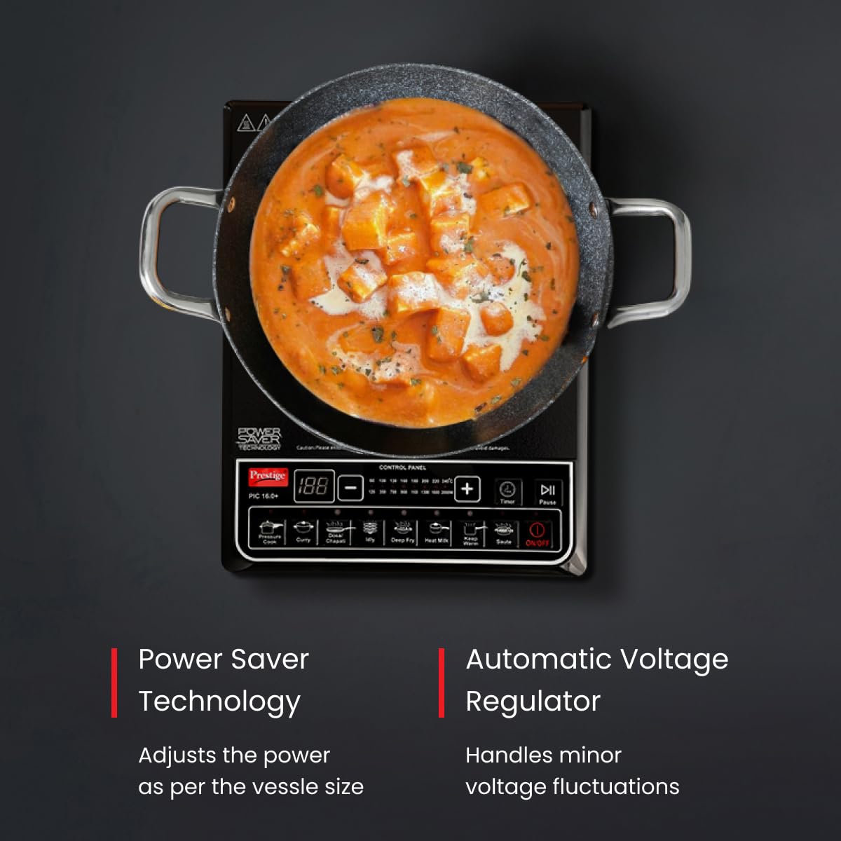 Prestige PIC 16.0 Plus 2000W Induction Cooktop 4KV Surge Protection #