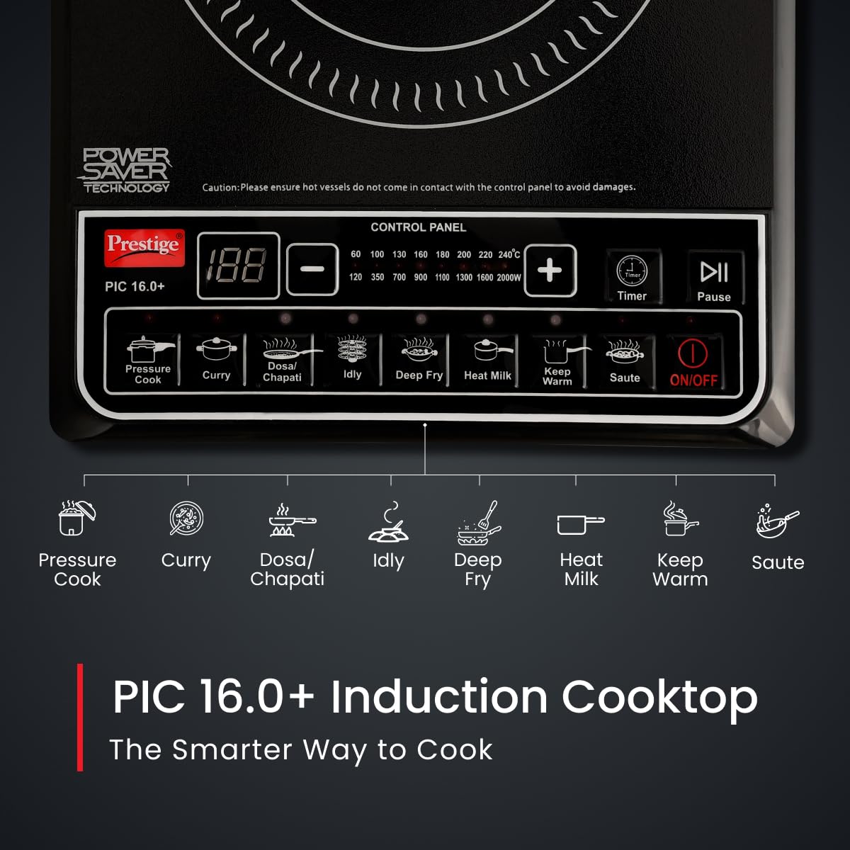 Prestige PIC 16.0 Plus 2000W Induction Cooktop 4KV Surge Protection #