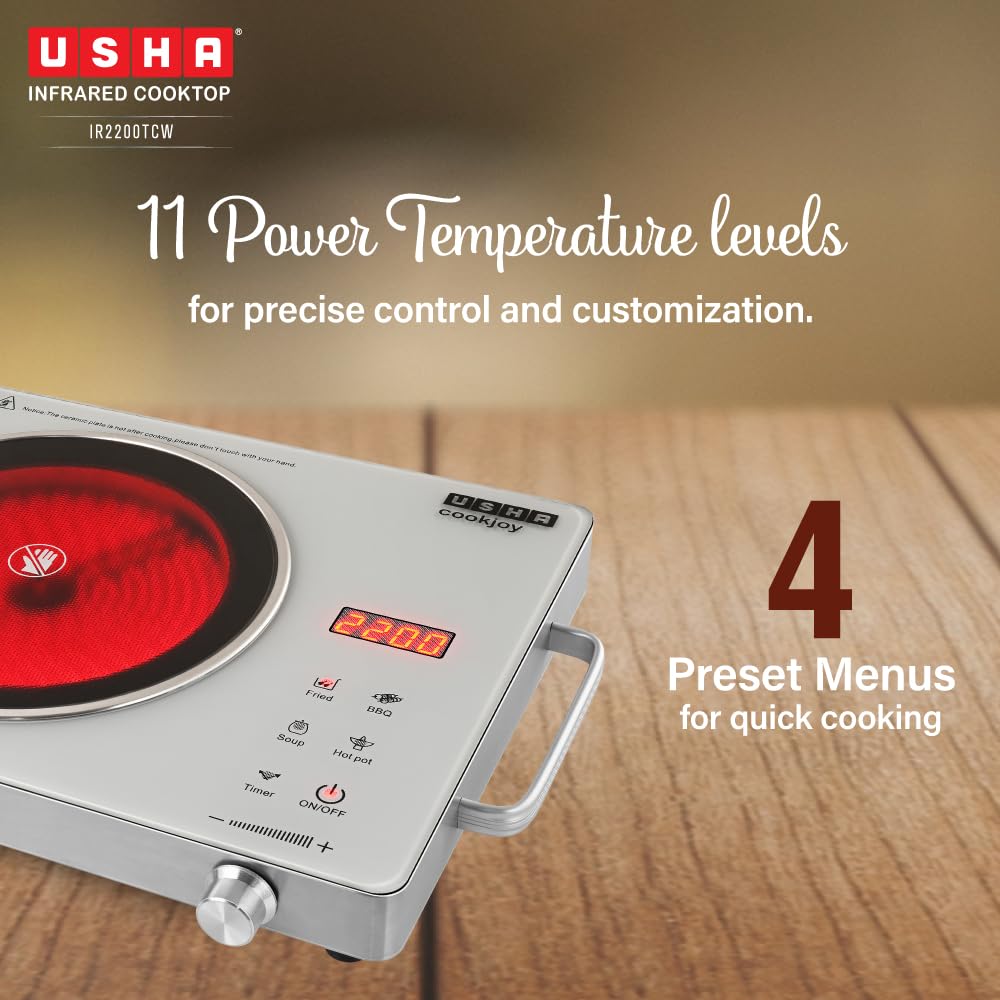 USHA IR2200TCW 2200W Infrared Induction Cooktop Grill Touch Control #