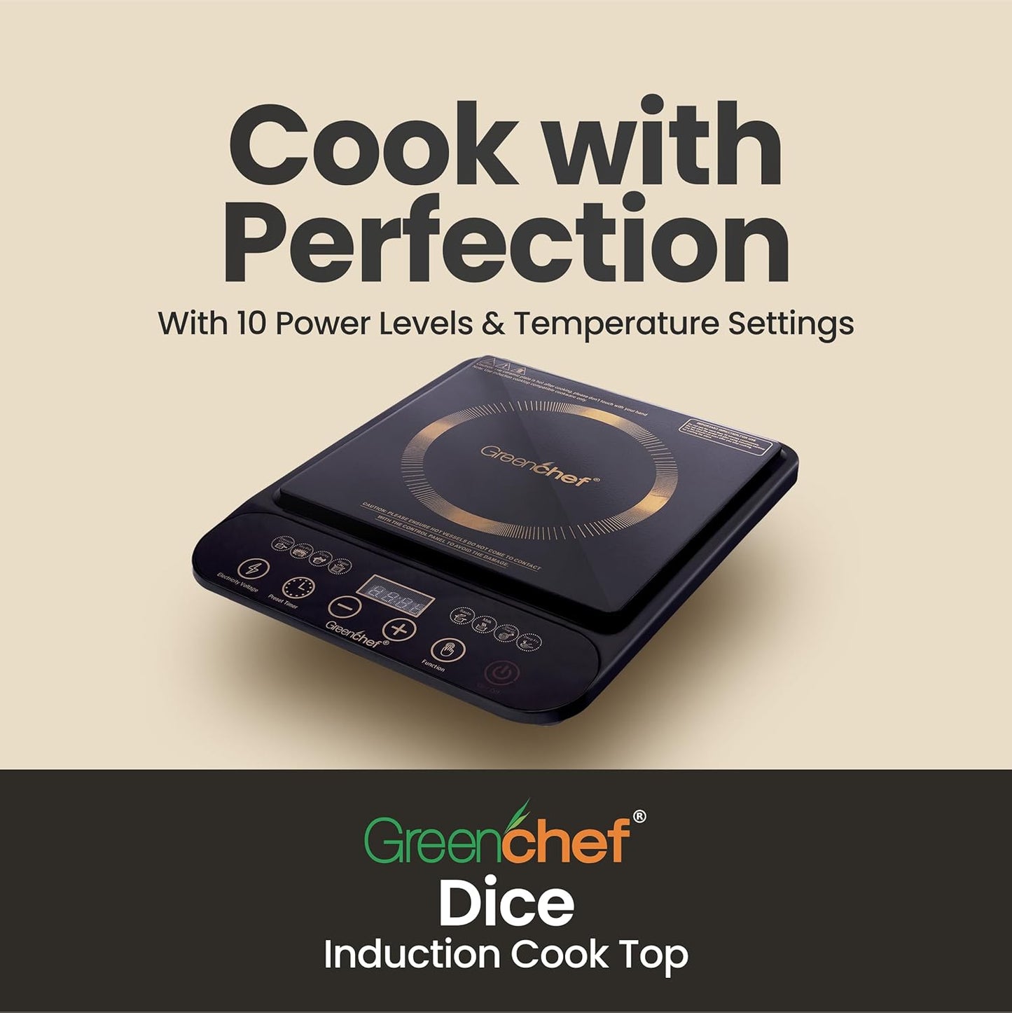 Greenchef DICE 2000W Induction Cooktop with LED Display Touch Panel & Preset Functions #