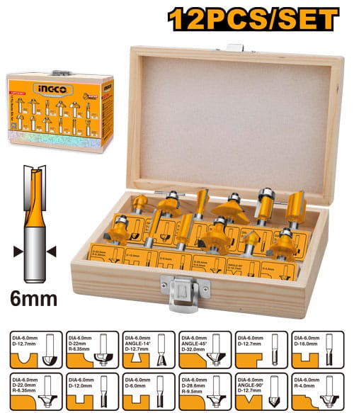 🛠️ Premium 12-Piece Router Bit Set – 6mm Shank – Woodworking Carbide Tipped Tools with Plywood Storage Case AKRT1201