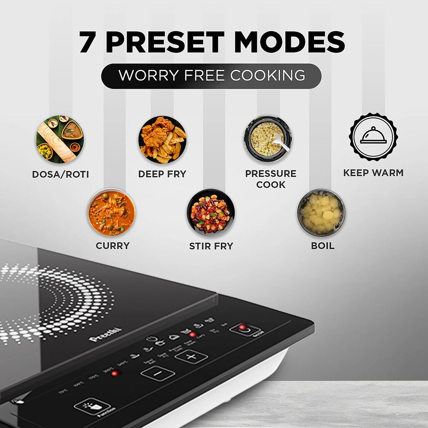 Preethi Indicook IC123 1600W Induction Cooktop with Preset Menus & Safety Features