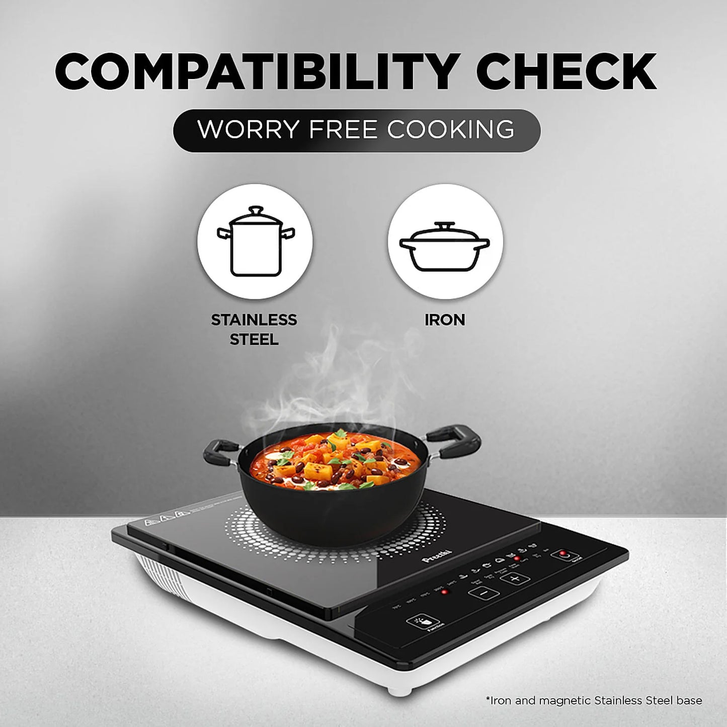 Preethi Indicook IC123 1600W Induction Cooktop with Preset Menus & Safety Features